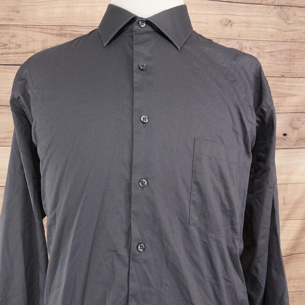 Van Heusen Flex Dress Shirt Mens 18.5 36/37 Regular Fit Gray Stretch Long Sleeve